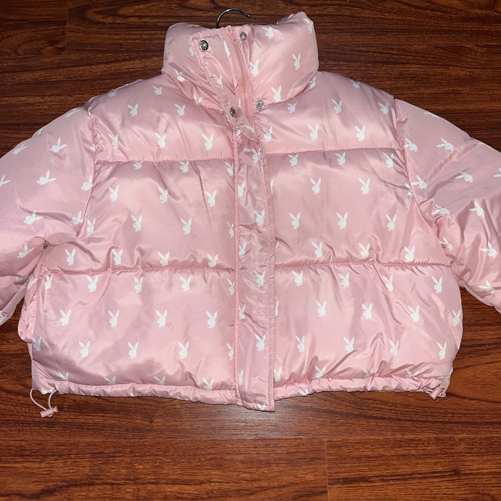 PLAYBOY Pink Puffer Jacket with White Accents